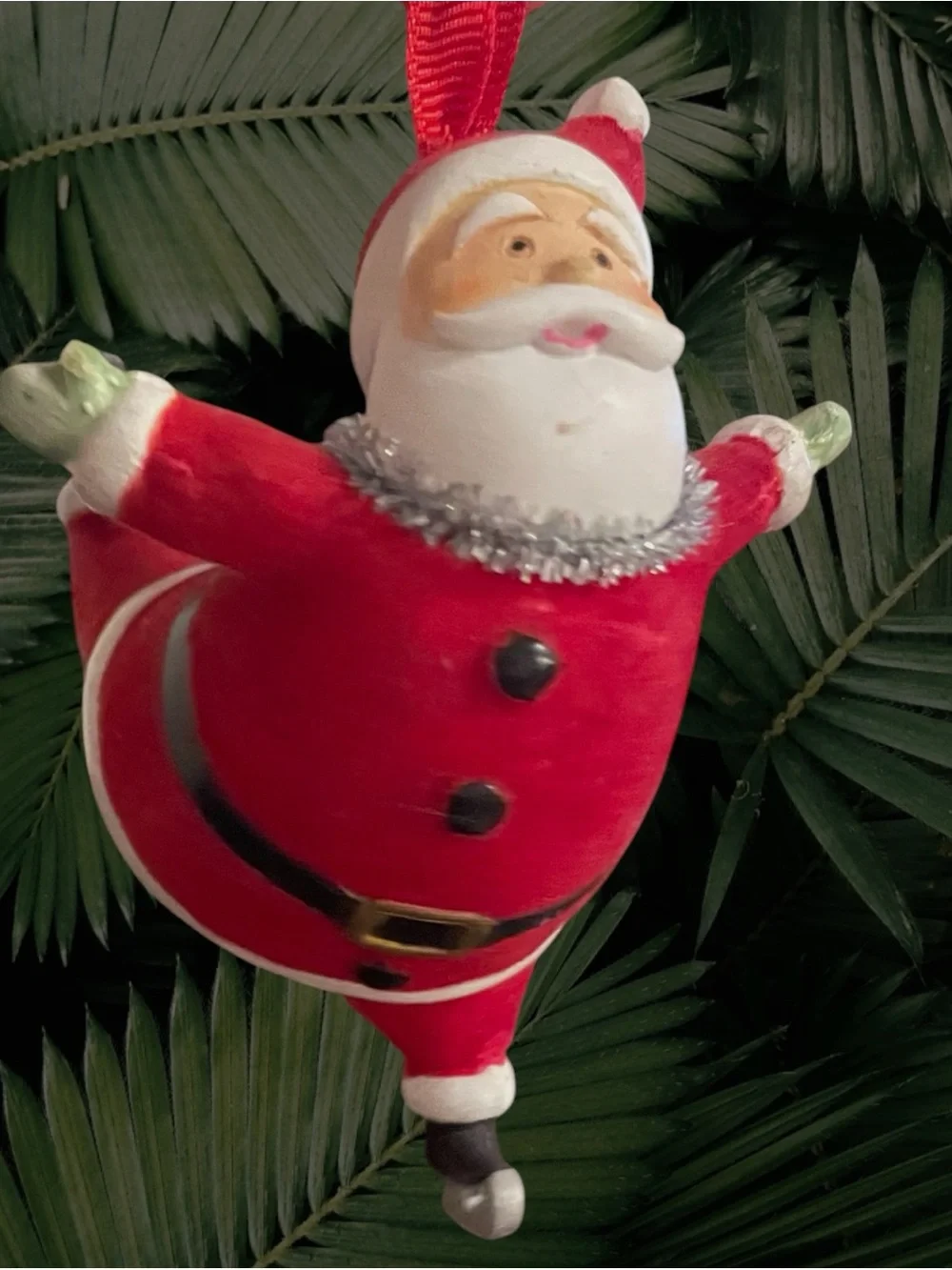 Ice Skating Flocked Santa Christmas Ornament